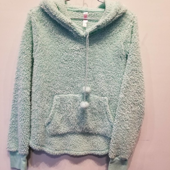 Xhilaration Fuzzy Sweatshirt Mint Green Cozy Warm Cuddly juniors Size S - Picture 3 of 11